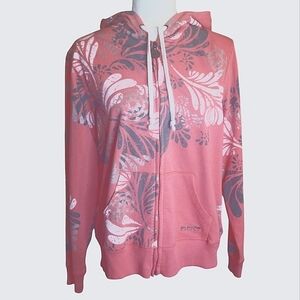 Three Hearts Pink and White Feather Print Jacket